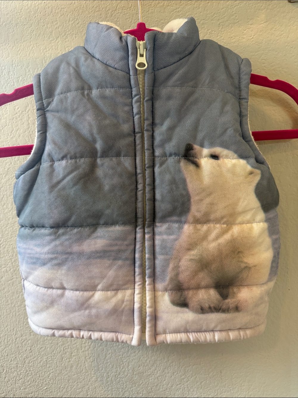 Polar Bear Print Quilted Toddler Puffer Vest - Light Blue